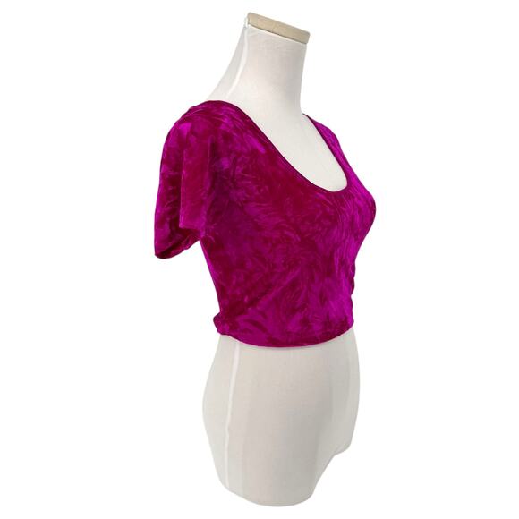 Y2K Style Crushed Velvet Baby Tee Magenta Pink Crop Top Women’s L - Picture 2 of 5